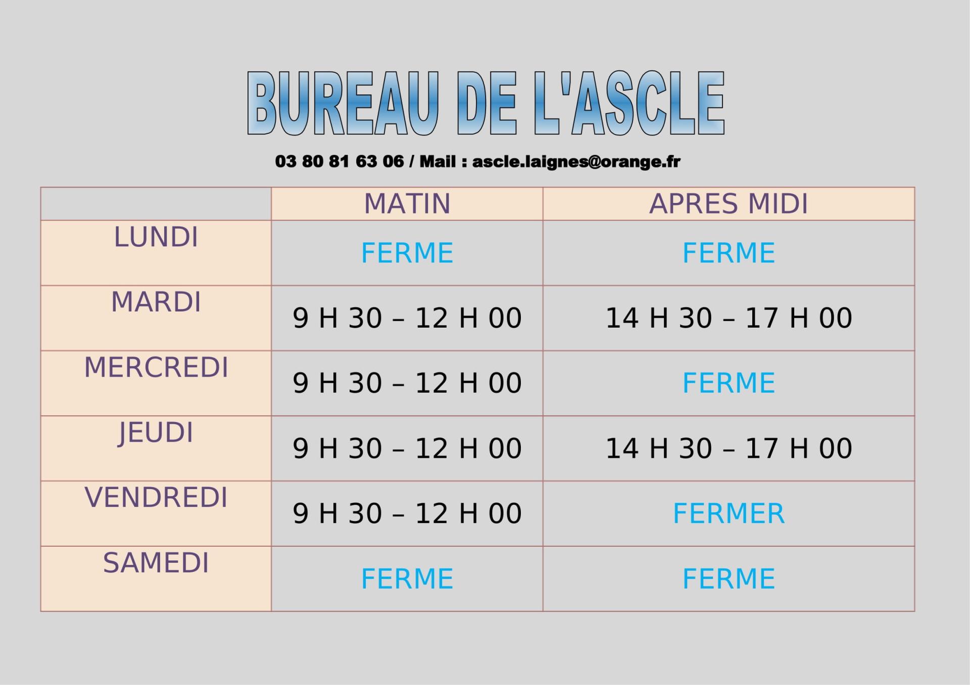 Horaires bureau actuels 1